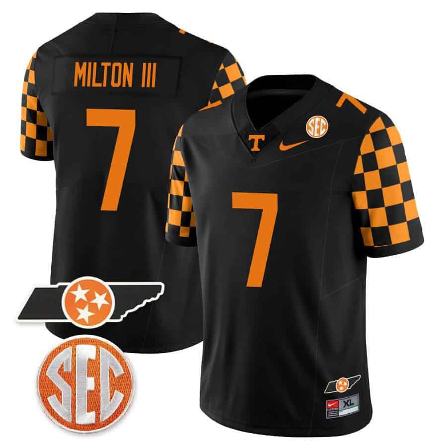 Men Tennessee Volunteers #7 Milton ii Black 2024 Nike Checkerboard & Alternate NCAA Jersey style 1->ncaa teams->NCAA Jersey